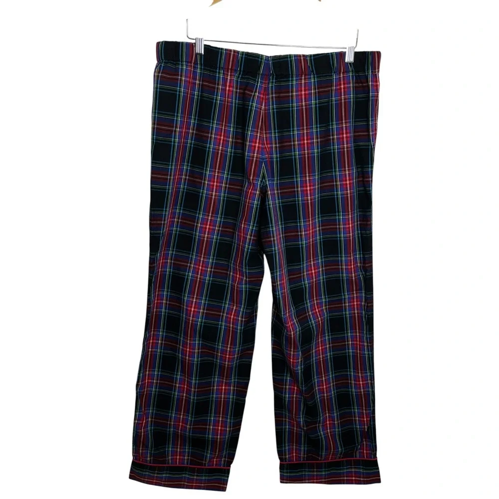 J.Crew L Red Black Green Plaid Cotton Pajama Pants Drawstring‎ Pockets Sleep